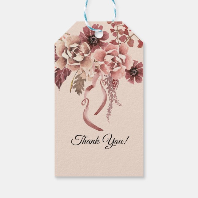 Etiqueta Para Presente Flores Outonais Rústicas Aquarela Bege Claro (Verso)