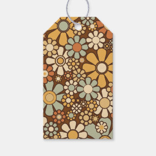 Etiqueta Para Presente Flores Retro Jardim Pedrosas 60s 70s Padrão Floral