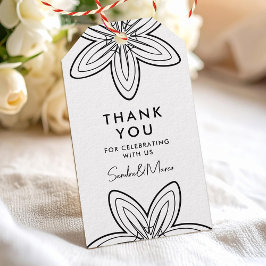 Etiqueta Para Presente Flores retro minimalistas em preto e branco obriga