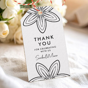 Etiqueta Para Presente Flores retro minimalistas em preto e branco obriga