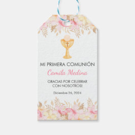 Etiqueta Para Presente Flores rosa-aquarelas na Primeira Comunidade Espan