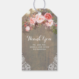 Etiqueta Para Presente Flores Rosa e Casamento de Madeira Rústica