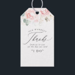 Etiqueta Para Presente Flores Rosa e Casamento Elegante Verde Dourado<br><div class="desc">Etiquetas de casamento florais cor-de-rosa macio</div>