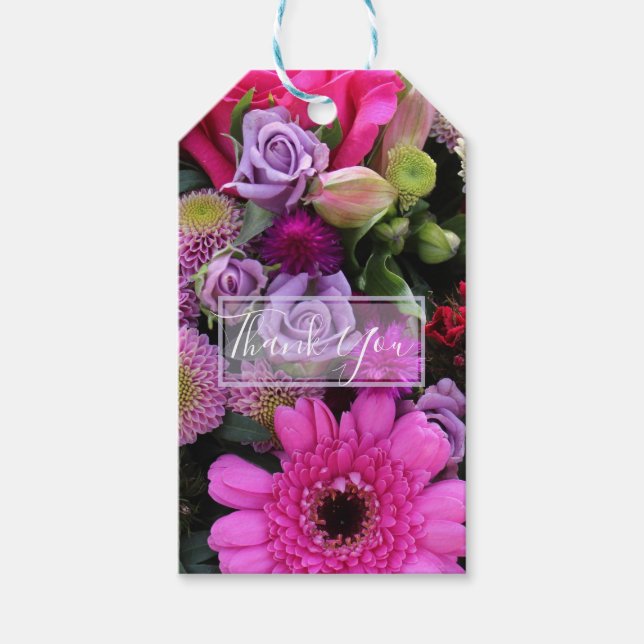 Etiqueta Para Presente Flores Rosa e Violeta Personalizadas (Frente)