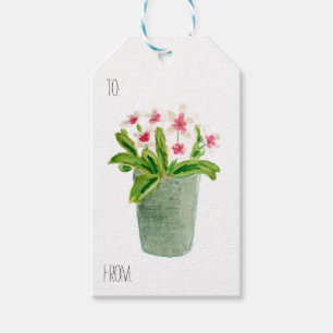 Etiqueta Para Presente Flores rosa na Pote da Cinza