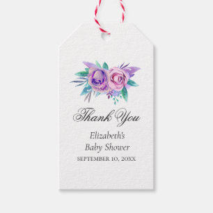 Etiqueta Para Presente Flores roxas e cor-de-rosa. Obrigado do chá de