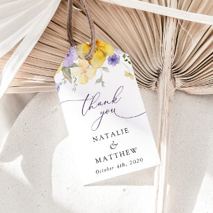 Etiqueta Para Presente Flores Roxas, Flores Amarelas, Verdura, Casamento