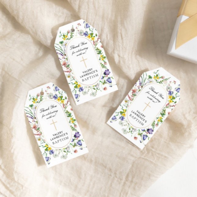 Etiqueta Para Presente Flores selvagens Baptism Boho Chic (Criador carregado)