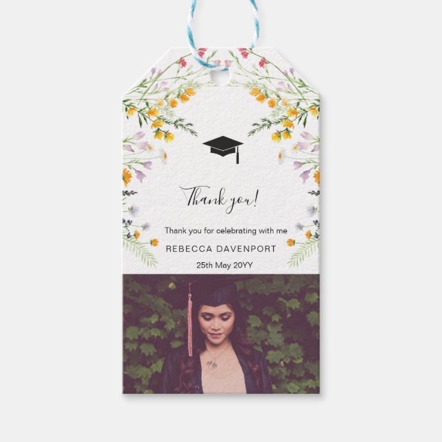 Etiqueta Para Presente Flores selvagens Boho Graduação Obrigado foto (Frente)