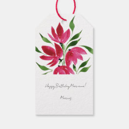 Etiqueta Para Presente Flores Selvagens Rosa Laranja Arte Aquarela