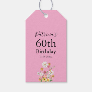 Etiqueta Para Presente Flores Silvestres Aniversário de 60 anos Rosa