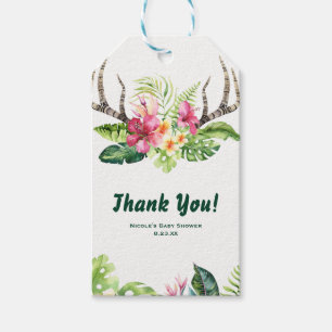 Etiqueta Para Presente Flores Tropicais Boho Antlers Rústicos Chá de Bebê