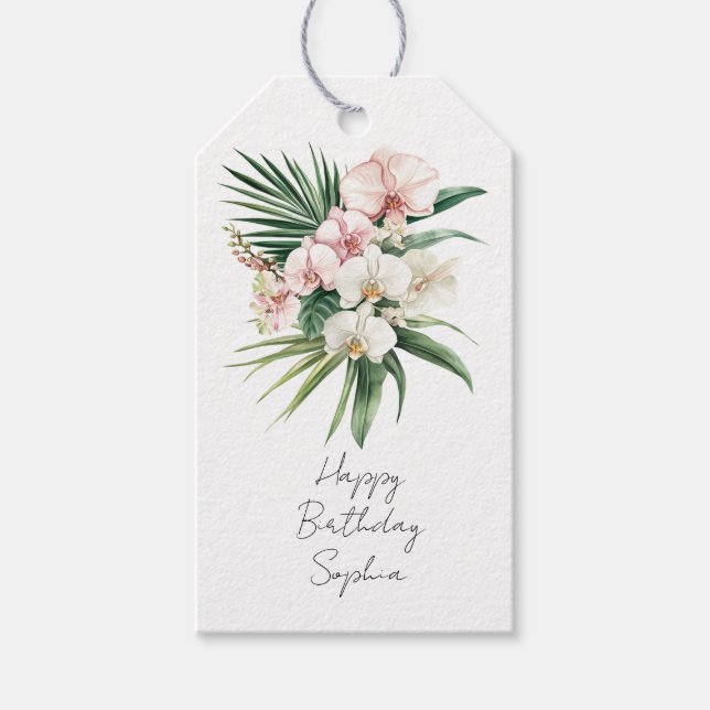 Etiqueta Para Presente Flores Tropicais De Orquídeas Rosa (Frente)