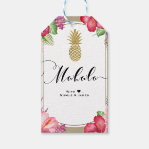 Etiqueta Para Presente Flores Tropicais Dourado Abacaxi Chique MAHALO AL