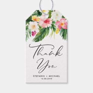 Etiqueta Para Presente Flores Tropicais e Casamento Verde Obrigado