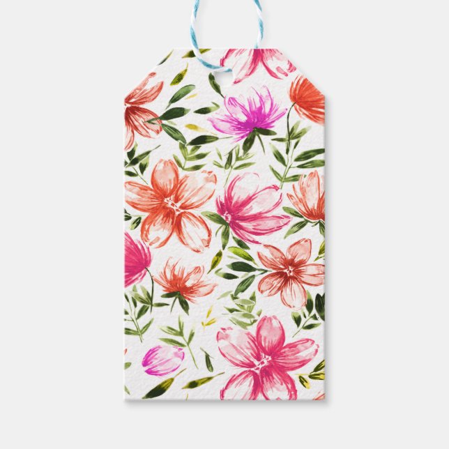 Etiqueta Para Presente Flores Vermelhas de Aquarela 2 (Frente)