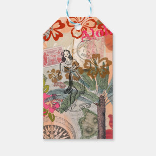 Etiqueta Para Presente Flores Vintage Hula Coloridas Havaianas Tropicais