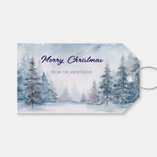 Etiqueta Para Presente Floresta Azul na Neve Natal Personalizado