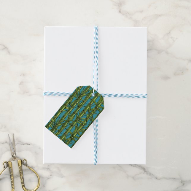 Etiqueta Para Presente Floresta de bambu em azul (Com cordão)