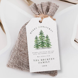Etiqueta Para Presente Floresta de Natal de Pinheiro em Aquarela