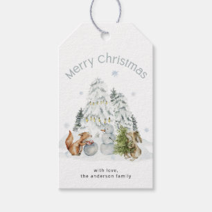 Etiqueta Para Presente Floresta de Woodland de inverno Feliz Natal