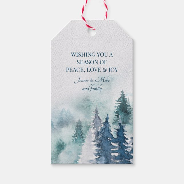 Etiqueta Para Presente Floresta em Árvores Aquáticas Natal (Frente)