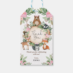 Etiqueta Para Presente Floresta Floral Rosa Animais da Floresta Obrigada