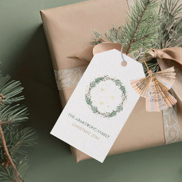 Etiqueta Para Presente Floresta Verde Estrelas Douradas Natal Nome da Fam