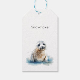 Etiqueta Para Presente Foca Filhote Charmosa em Aquarela, personalizada