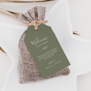 Etiqueta Para Presente Folha mínima   Boas-vindas ao casamento verde escu