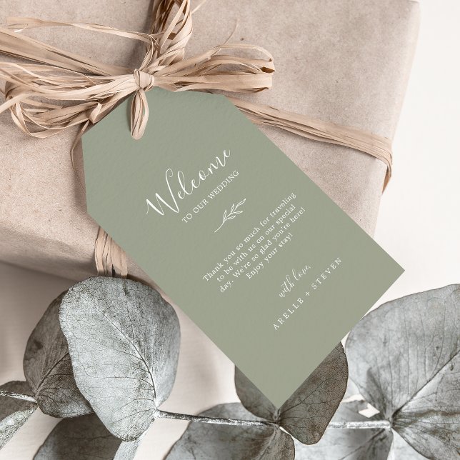 Etiqueta Para Presente Folha mínima | Sage Green Wedding Welcome (Criador carregado)