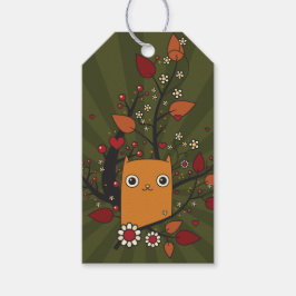 Etiqueta Para Presente Folhagem de Gatinho de Cartoon Amarelo