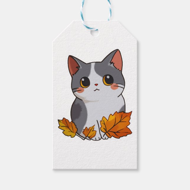Etiqueta Para Presente Folhas bonitinhas de gato (Frente)