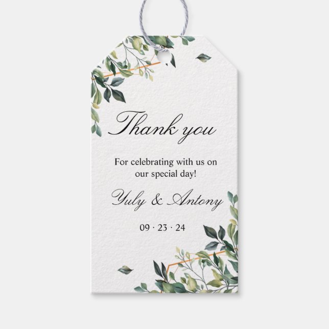 Etiqueta Para Presente Folhas Botânicas, Moderno Obrigado Presente De Cas (Frente)