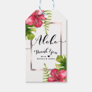 Etiqueta Para Presente Folhas Brancas de Hibisco Tropical Chic Lembrança 
