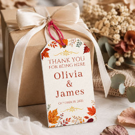 Etiqueta Para Presente Folhas de Outono Ivory & Laranja Rústicas
