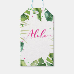 Etiqueta Para Presente Folhas de Palma Tropical Havaiano Aloha Rosa Favor