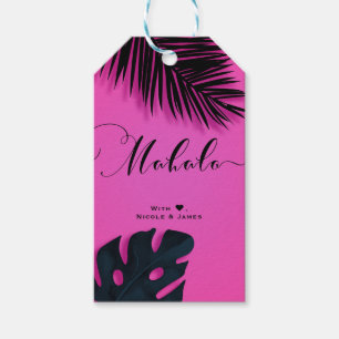 Etiqueta Para Presente Folhas de Palma Tropical Rosa Festa MAHALO ALOHA