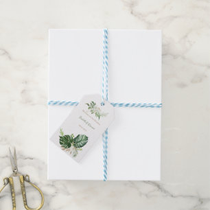 Etiqueta Para Presente Folhas de Palmeira em Aquarela Verde e Dourado Tro