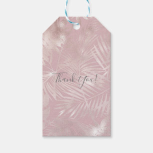 Etiqueta Para Presente Folhas de Palmeira Tropical Botânica Rosa Dourado 