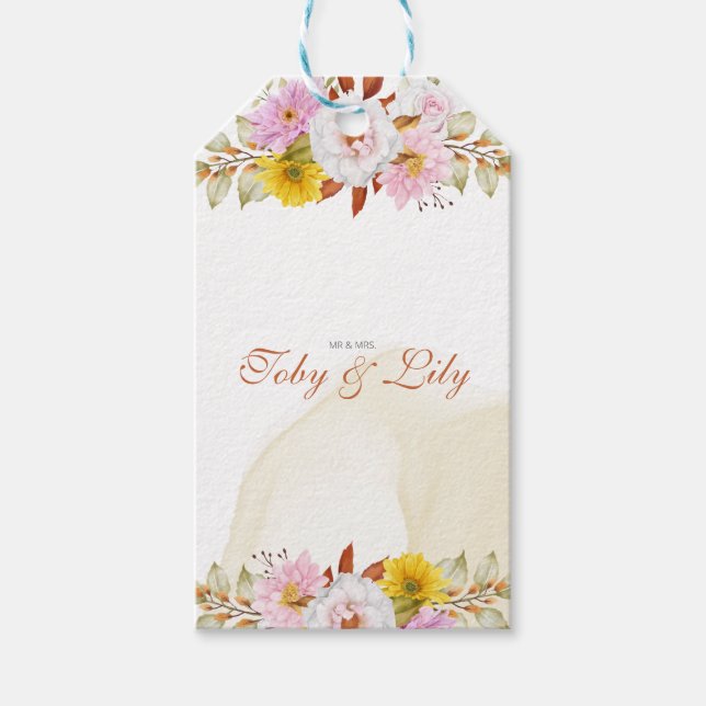 Etiqueta Para Presente Folhas Florais de Aquarela (Frente)