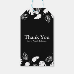 Etiqueta Para Presente Folhas Tropicais Preto e Branco Elegante Chique Fe