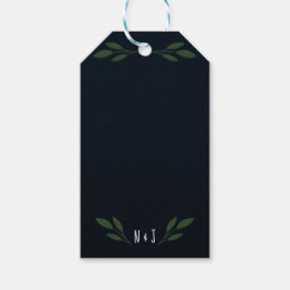 Etiqueta Para Presente Folhas Verde Escuro e Azul Vegetação Casamento Rús