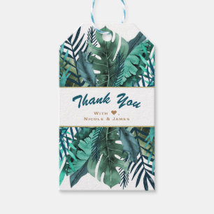 Etiqueta Para Presente Folhas Verde Teal Tropical Elegante Casamento Bran