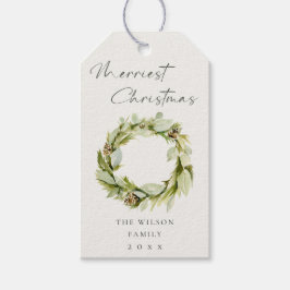 Etiqueta Para Presente Foliage Green Winter Wreath Merriest Christmas