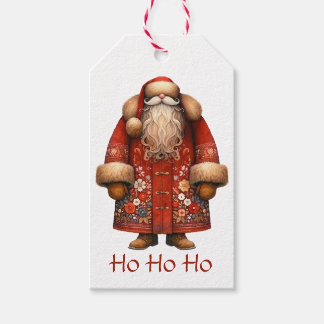 Etiqueta Para Presente Folk Art Santa Claus (Frente)