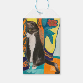 Etiqueta Para Presente Folk Art Tuxedo Cat