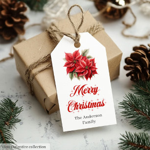 Etiqueta Para Presente Fonte de Script Poinsettia Vermelha Elegante Natal