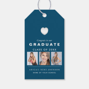 Etiqueta Para Presente Formando de Colagem de Fotos Azul Teal