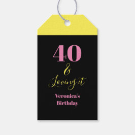 Etiqueta Para Presente Forty and Loving It 40th Birthday Yellow Black